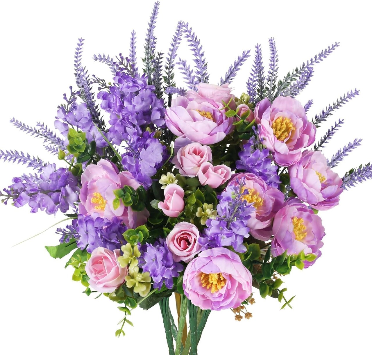 Artificial Silk Flower Bouquet – Purple Rose & Peony Arrangements for Home, Wedding, Table Centerpieces, Indoor & Outdoor Décor, 14"